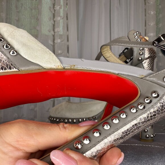 Studded Platform Suede Pewter High Heel Pumps - Picture 13 of 16